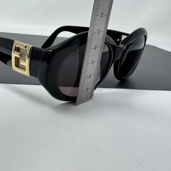 Fendi FS 173 Ebony Oval Black Vintage Side Gold Mesh Sunglasses Frame Only